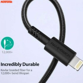 تصویر کابل شارژر لایتینگ 2 متر راپاور CB042 Ravpower Nylon Yarn Braided Lightning Cable, 2 m- Rp-Cb042