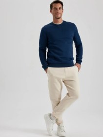 تصویر سویشرت نخی معمولی Fit Crew Neck T3777az23au برند Defacto ( دفکتو ) به رنگ آبی سرمه ای در دسته سویشرت و هودی زنانه 