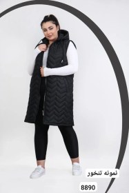 تصویر پافر زنانه کلاهدار زیگزاکی سایز بزرگ 