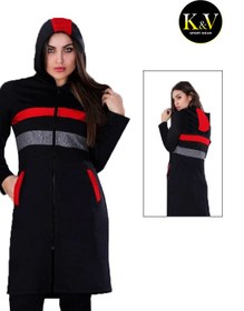 تصویر ست مانتو شلوار ورزشی کلاهدار زنانه کد 001 Manto set of womens sports pants with hood code 001