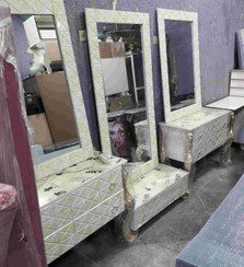 تصویر دکور آرایشگاهی سه تیکه پایه سلطنتی دررنگ بندی سفید ومشکی وکرم 