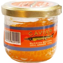 تصویر خاویار طلایی بلوگا ۱۰۰ گرم مزه شور و تلخ 