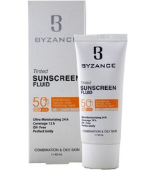 تصویر فلوئید ضد آفتاب رنگی SPF50 پوست چرب بیزانس | بژ روشن Byzance Tinted Sunscreen Fluid SPF50 For Oily Skin | Light Beige