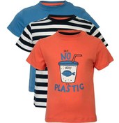 تصویر تی شرت پسرانه نوزادی نخی یقه گرد چند رنگ زیپی بسته 3 عددی 