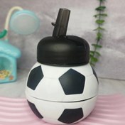 تصویر قمقمه مدل فوتبالی تاشو ورزشی گنجایش 0.5 لیتر - قرمز Foldable sports football model thermos flask, capacity 0.5 liters