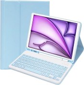 تصویر قاب کیبورد هوشمند iPad Mini 6 و سایر مدل ها | کیبورد بی‌سیم جداشونده چرمی PU با پایه نگهدارنده و شارژ USB 