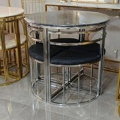 تصویر ناهار خوری فلزی فورتیک کمجا مدل سه خط گرد ۴ نفره ۵سال گارانتی - نقره ای 