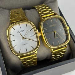 تصویر ساعت کاسیو اولدمانی مربع مردانه – طراحی کلاسیک - مردانه / طلایی نقره ای Old money Casio