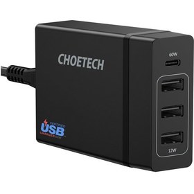 تصویر آداپتور 72وات 4پورت چویتک مدل PD72W-1C3U Choetech PD72W-1C3U 72W 4 Ports Charger