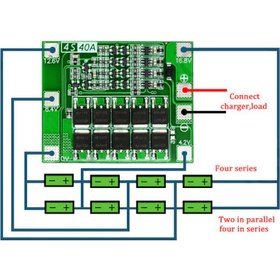 تصویر مدار محافظ باتری 4سل 40 آمپری 