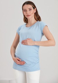 تصویر تیشرت بارداری زنانه ساده آبی برند Görsin Hamile کد 1623230536 