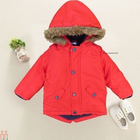 تصویر کاپشن گرم بچه گانه کلاه دار وارداتی 3 لایه قرمز مارک پپکو 12 تا 18 ماه Pepco baby warm hooded coat 