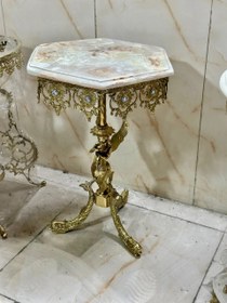 تصویر میز تلفن برنز مدل ۶ ضلعی ستون ملکه پایه ماهی 