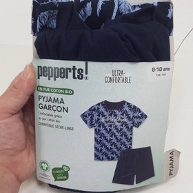 تصویر ست تیشرت شلوارک نخی پسرانه برند پپرتس مناسب 8 تا 14 سال کپی Boys' cotton t-shirt and shorts set, Peppers brand, suitable for ages 8 to 14