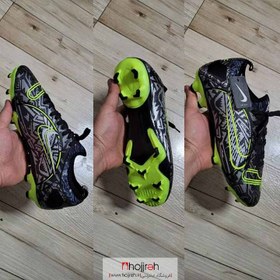 تصویر کفش فوتبال نایک نیم ساق مشکی فسفری NIKE کد VM214 