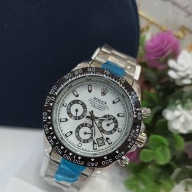 تصویر ساعت مچی مردانه سه موتور فعال کرنوگراف بند نقره ای صفحه سفید برند رولکس ROLEX، تکی به قیمت عمده ROLEX