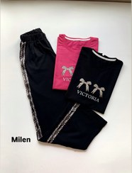 تصویر ست تیشرت شلوار نخ پتبه لانگ پاپیون زنانه 