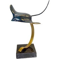 تصویر مجسمه دکوری سفره‌ماهی برنزی با پایه سنگی 