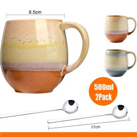 تصویر Large Coffee Mugs Set of 2 Coffee Mug Set with Spoons 500ml Ceramic Tea Mug for Milk Hot Cocoa Unique Style Tea Cups for Office and Home Coffee Mugs for Couples Engagement Gifts - ارسال 15 الی 20 روز کاری 