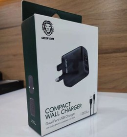 تصویر شارژر دیواری دو پورت گرین با کابل لایتنینگ Green Wall Charger Dual Port 12W PVC Lightning 