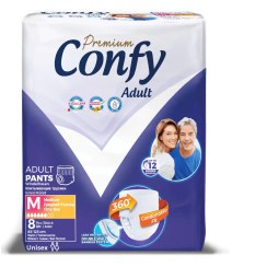 تصویر پوشک شورتی " بزرگسال " کانفی - ( پوشینه آقایان و بانوان ) جلوگیری کننده از نشتی مایع و دو جداره، سایز دور کمر: 125 - 85 سانتی متر ( 8 عددی - سایز متوسط - Medium ) 