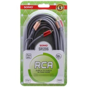 تصویر کابل 2xRCA به 2xRCA با سیم ارت سومو SOMO SR1206 طول 5 متر 