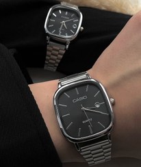 تصویر ست و تک ساعت مچی کاسیو اولدمانی مردانه و زنانه بند استیل بند مشکی طراحی کلاسیک 