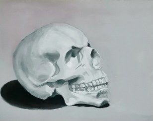 تصویر تابلو نقاشی شاسی طرح جمجمه skull painting on canvas