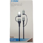 تصویر کابل 4 کاره ایکس کین مدل X107 ا X-KIN braided 4 in 1 data cable X-KIN braided 4 in 1 data cable