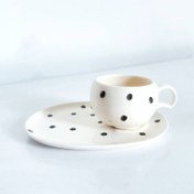 تصویر ست ماگ سرامیکی به همراه زیرلیوانی طرح خالدار | ست ماگ و زیرلیوانی |ماگ سرامیکی دستساز 