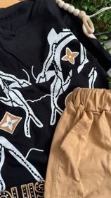تصویر ست تیشرت شلوارک لش پنبه ای نگین کاری شده ا T-shirt set with jeweled cotton shorts T-shirt set with jeweled cotton shorts
