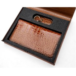تصویر ست کیف پول و جاکلیدی چرم (پایا و اُوال) 
