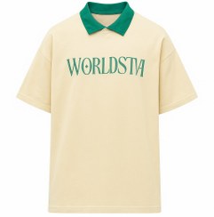 تصویر تیشرت یقه‌دار کرم مردانه با طرح WORLDSTAR 