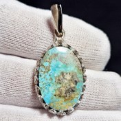 تصویر آویز گردنبند نقره روس سنگ طبیعی فیروزه معدنی نیشابور کد 37491 