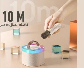 تصویر اسپیکر بلوتوثی و میکروفون قابل حمل کانفلون Konfulon mini bluetooth speaker home wireless k audio microphone KTV F20 