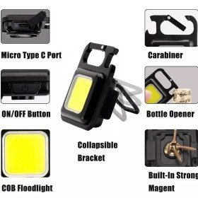 تصویر چراغ قوه جیبی مدل جاکلیدی COB KEY CHAIN LIGHT - بدنه فلزی COB RECHARGEABLE KEY CHAIN LIGHT