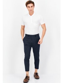 تصویر شلوار چینی مردانه با فیت باریک و خط‌دار، رنگ سرمه‌ای برند asos design Men Tapered Fit Pinstripe Chino Pants, Navy Blue