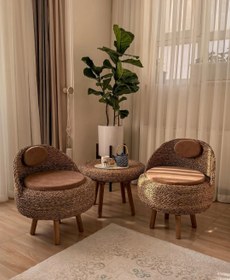 تصویر میز و صندلی حصیری - سفید 