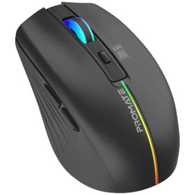 تصویر ماوس بی سیم پرومیت مدل KITT با باتری داخلی قابل شارژ و نورپردازی RGB- مشکی 2.4GHz Wireless Ergonomic Optical Mouse with LED Rainbow Lights