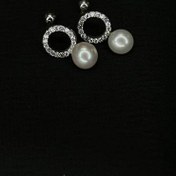 تصویر پرسینگ گوش نقره با اویز مروارید 