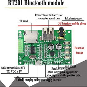 تصویر ماژول بلوتوث صوتی استریو مدل BT-201 با قابلیت اتصال میکروفن 