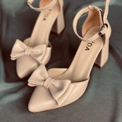 تصویر کفش مجلسی زنانه مدل پاپیون چرم با پاشنه ۶ سانت 