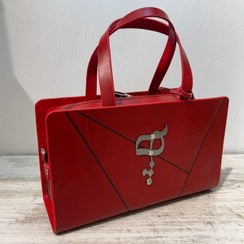 تصویر کیف زنانه چرم طبیعی گاوی دست دوز رنگ قرمز طرح آذین 