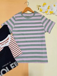 تصویر تیشرت نخ و پنبه زنانه وارداتی سورمه ای 