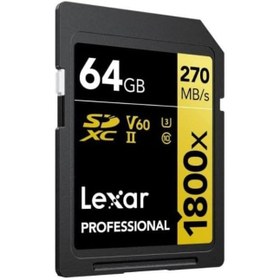 تصویر کارت حافظه 64 گیگابایتی لکسار سری طلایی Lexar 64GB - 1800x UHS-II GOLD Lexar 64GB Professional 1800x UHS-II SDXC Memory Card (GOLD Series)