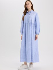 تصویر لباس مجلسی زنانه طرح یقه گمیز راحت با آستین بلند از پاپلین مدل E5 | Defacto | 899283528 | اورجینال 