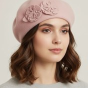 تصویر کلاه کلاسیک برت پشمی صورتی 