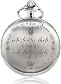 تصویر TREEWETO Pocket Watch with Engraving Chain Men's Black/Bronze Gift for Birthday Wedding Anniversary Husband 