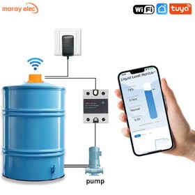 تصویر سنسور هوشمند کنترل سطح مخازن آب و مایعات به صورت وایفای تویا+کنترل هوشمند پمپ ME201WC TUYA ME201WC Ultrasonic Level Sensor Water Tank Level Monitor