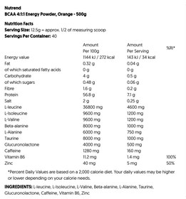 تصویر بی سی ای ای 4:1:1 انرژی زا 500 گرم ناترند Nutrend BCAA Energy Powder 4:1:1 (500 gr)